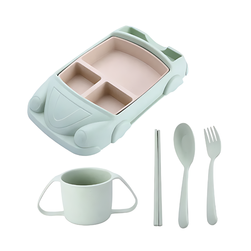 Children's eating set with vehicle-shaped tray – BPA-free, dishwasher-safe | toddler mealtime