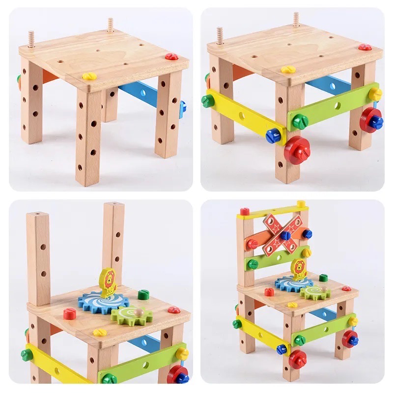 Wooden workbench for kids – 2-in-1 design, builds motor skills | Montessori toy