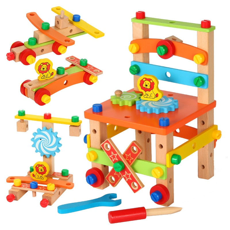 Wooden workbench for kids – 2-in-1 design, builds motor skills | Montessori toy