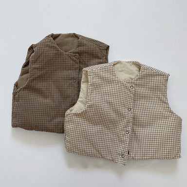 Reversible quilted gilet with checked print – soft cotton, popper fastening | Kids bodywarmer