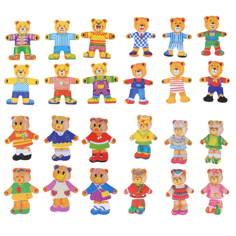 Wooden dress-up puzzle bear with 100 outfits – beech wood, from 2 years | dress-up puzzle