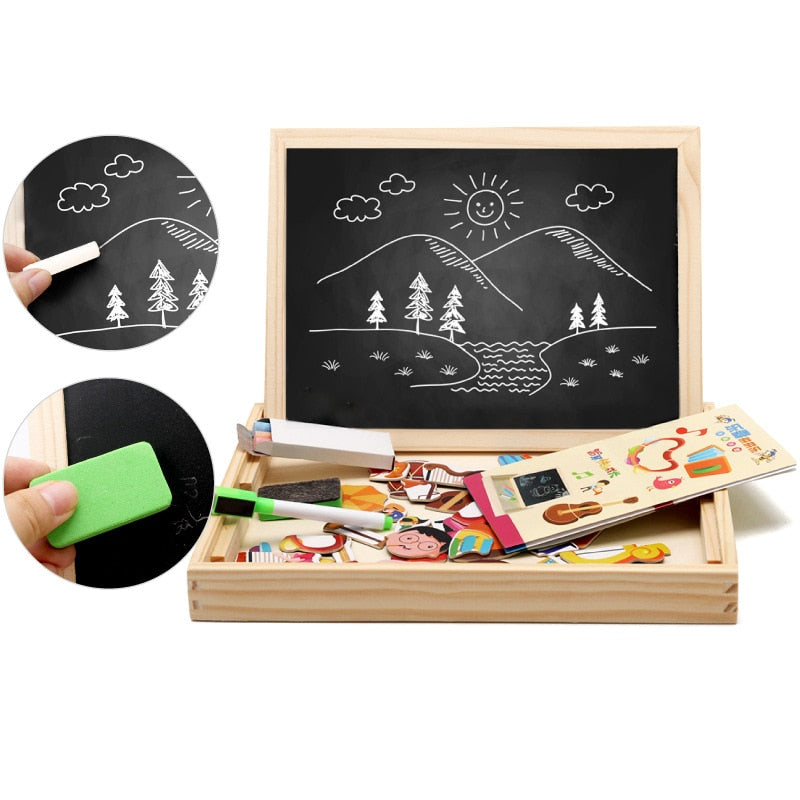 Magnetic drawing board with shapes – chalkboard, wooden design | for toddlers
