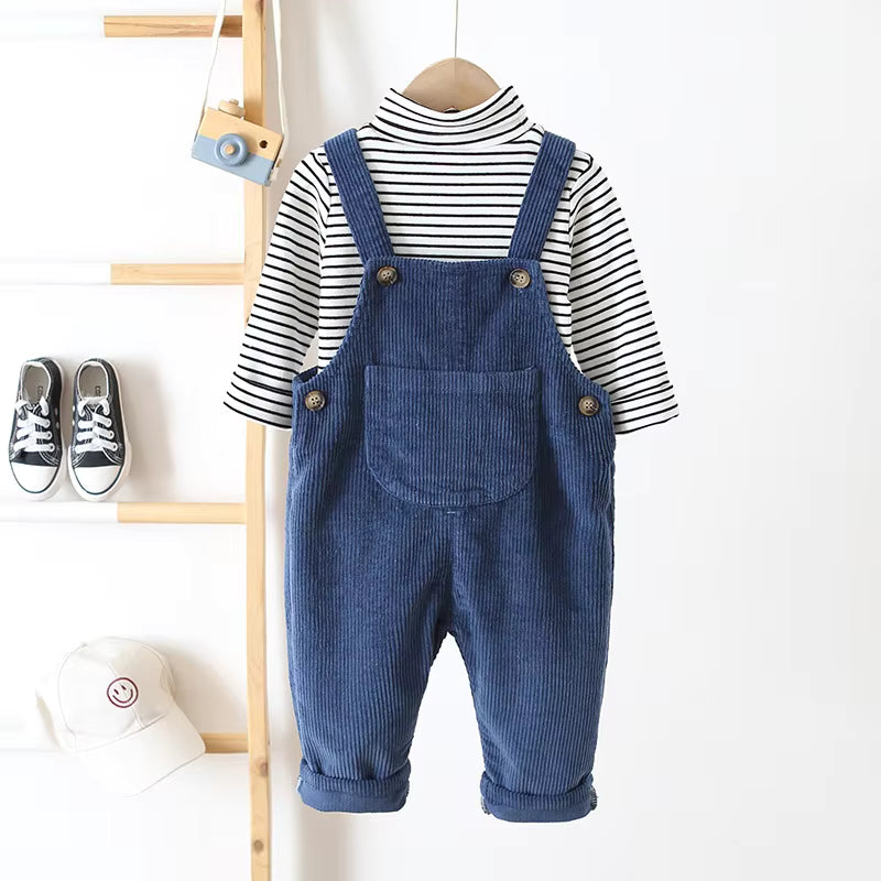 Rib overall keeps baby warm all year – soft cotton, easy to put on | Unisex dungarees