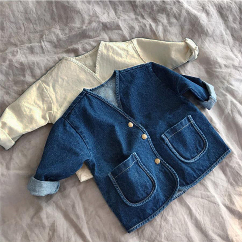 Soft denim baby jacket – press studs, roomy pockets | Unisex 9 months–3 years