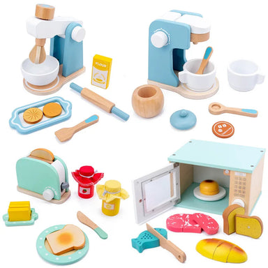 Wooden kitchen playset with coffee maker – toaster, mixer | Montessori toy