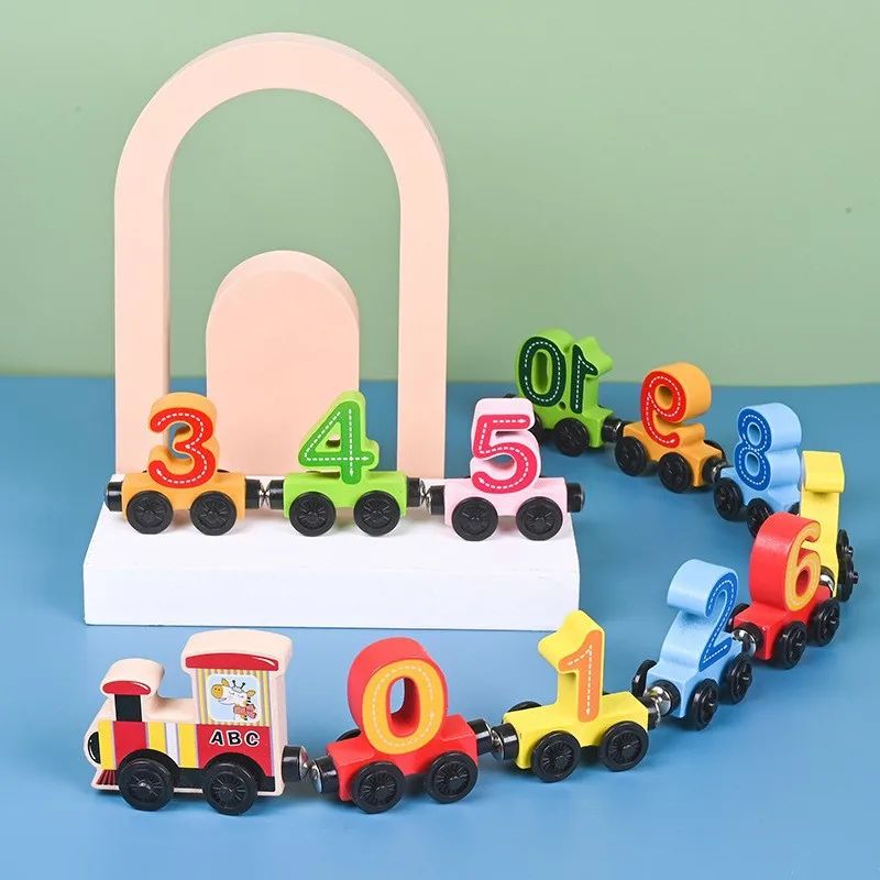 Wooden magnetic train set for imaginative play – colourful wagons, educational design | kids 3+