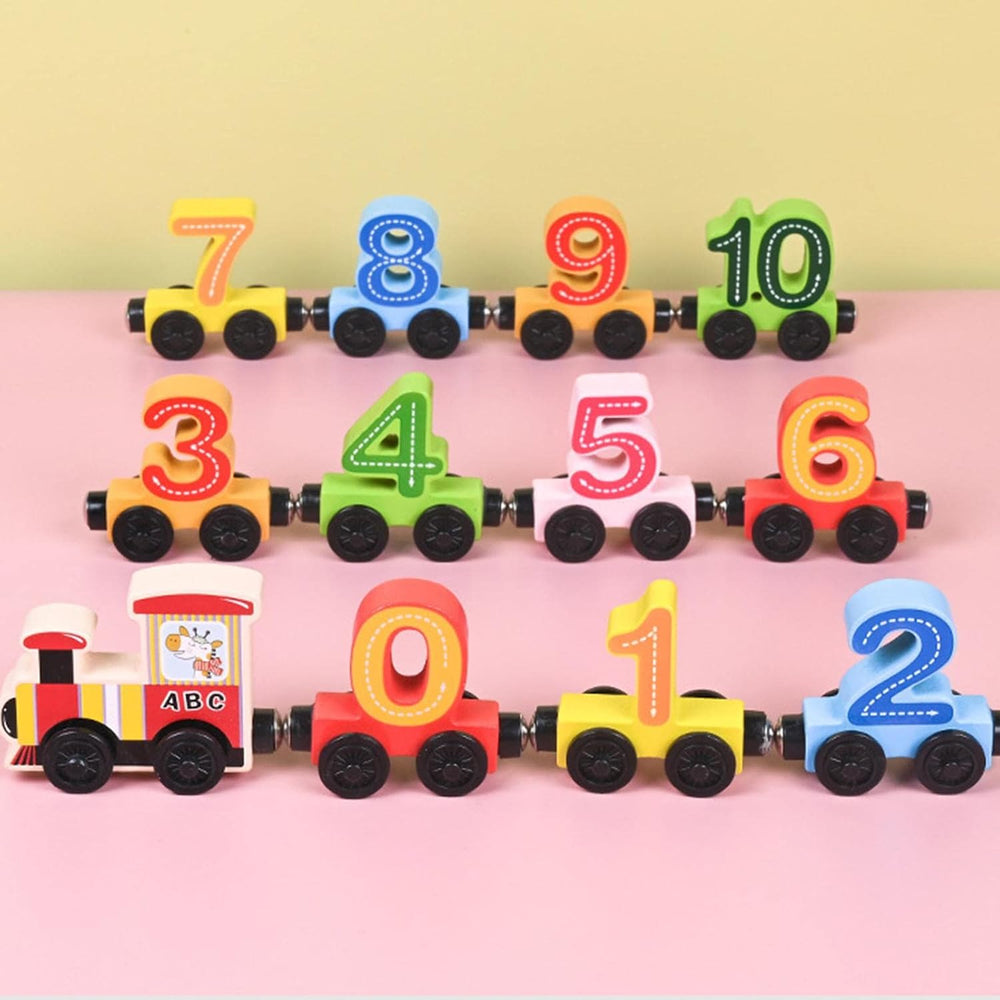 Wooden magnetic train set for imaginative play – colourful wagons, educational design | kids 3+