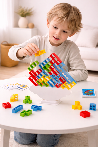 Wooden balance game boosts motor skills – Montessori style, stacking | kids 3+
