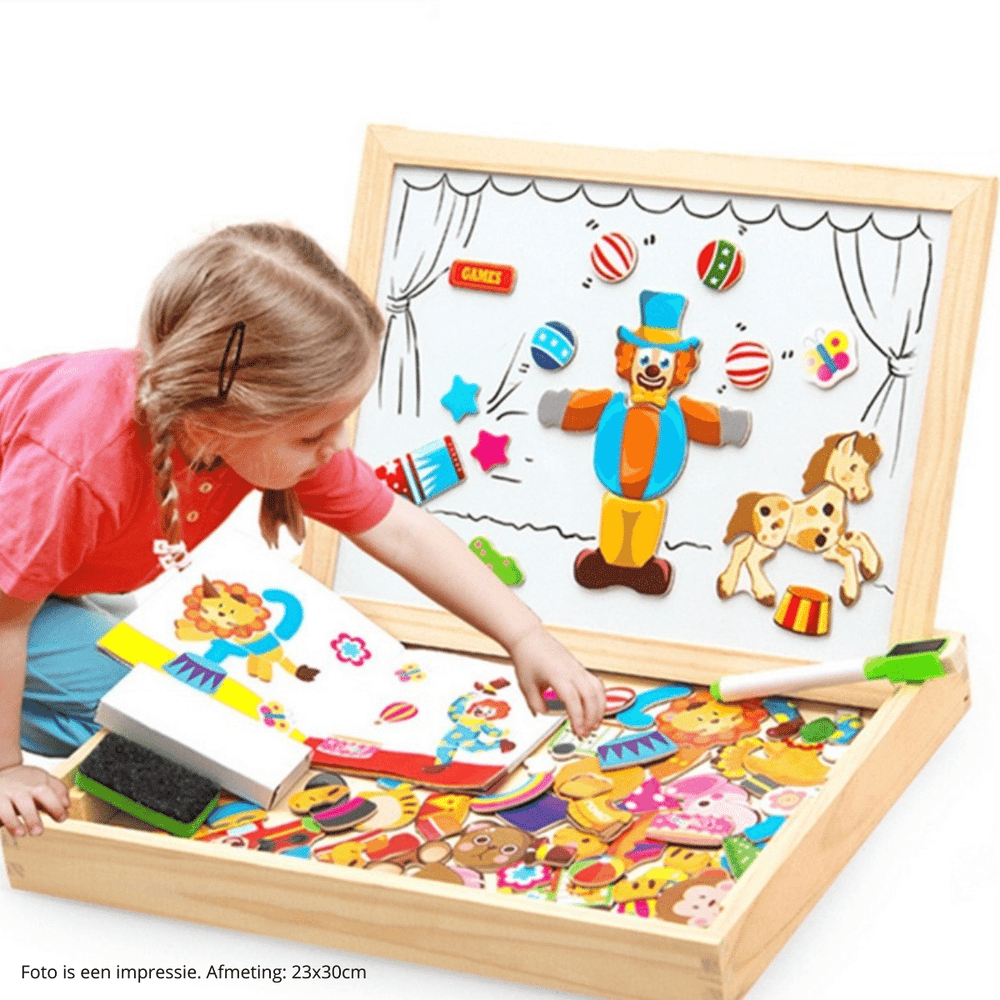 Magnetic drawing board with shapes – chalkboard, wooden design | for toddlers
