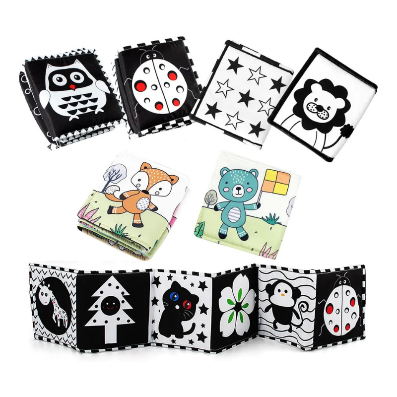 Contrast book for babies – soft fabric, from birth, animal design | Montessori toy