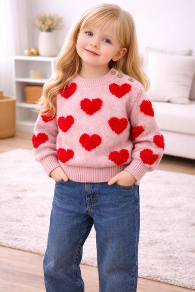 Knitted children's jumper with hearts – soft, warm, comfortable fit | for babies & toddlers