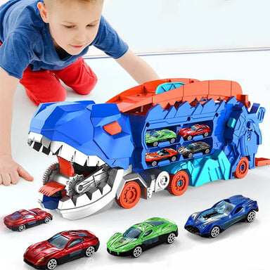 Dino transporter truck with toy cars – storage function, sturdy design | ages 3+