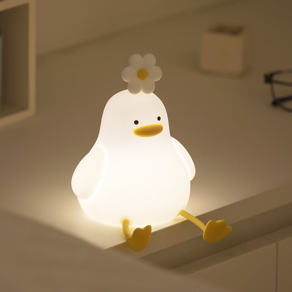 Duck night light with touch control – USB rechargeable, warm light, silicone | nursery LED lamp