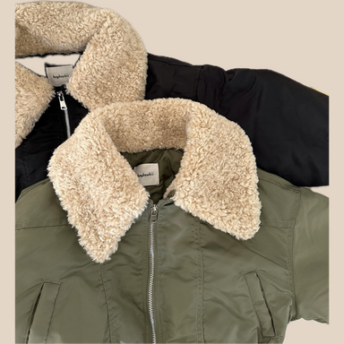 Bomber jacket with teddy collar – elasticated cuffs, zip fastening | Girls