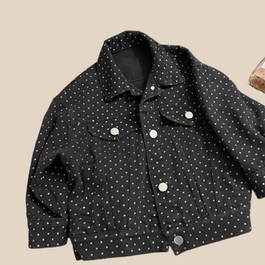 Denim jacket with playful polka dots – durable cotton, press-stud fastening | girls