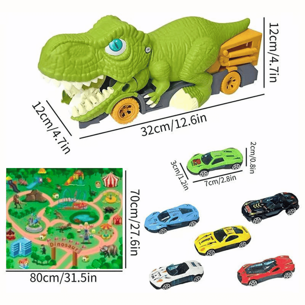 Dinosaur playset with truck and mini cars – durable, easy to assemble | Kids 3+