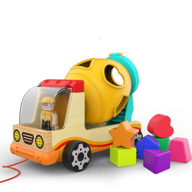 Wooden cement mixer truck with shape sorter – durable, interactive design | educational toys