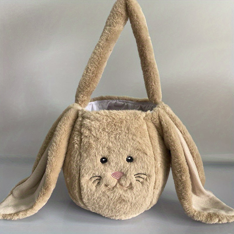 Plush Easter bunny basket with soft handle – perfect for egg hunts | spring decor