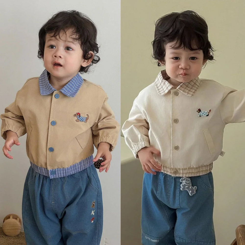 Baby and toddler baseball jacket with patchwork design – elastic cuffs | unisex autumn wear