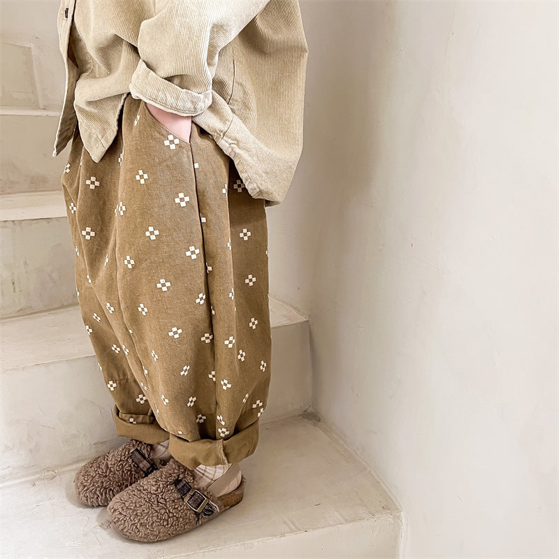 Baggy trousers with floral print – cotton-linen, elastic waist | unisex bloomers