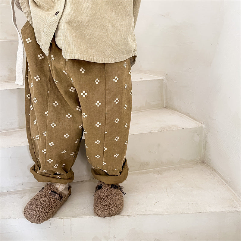 Baggy trousers with floral print – cotton-linen, elastic waist | unisex bloomers
