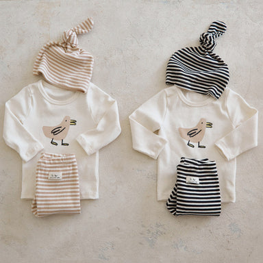 Baby outfit set with longsleeve and hat – soft cotton, bird print | newborn to toddler