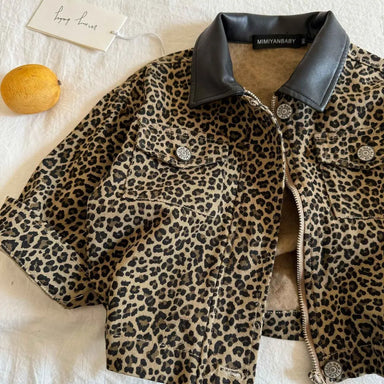 Children's jacket with leopard print – soft cotton lining, press-stud fastening | unisex