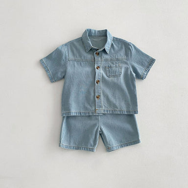 Denim summer set with shirt and shorts – soft, breathable, unisex | baby to kids