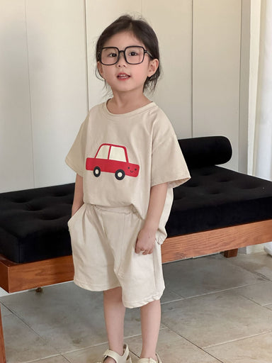 T-shirt and shorts summer set – soft cotton, car print | unisex kids