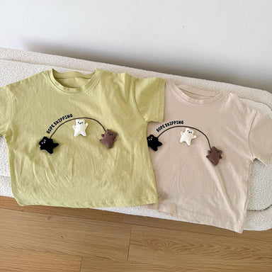 3D bear t-shirt with playful jumping design – soft cotton, comfort fit | kids tops