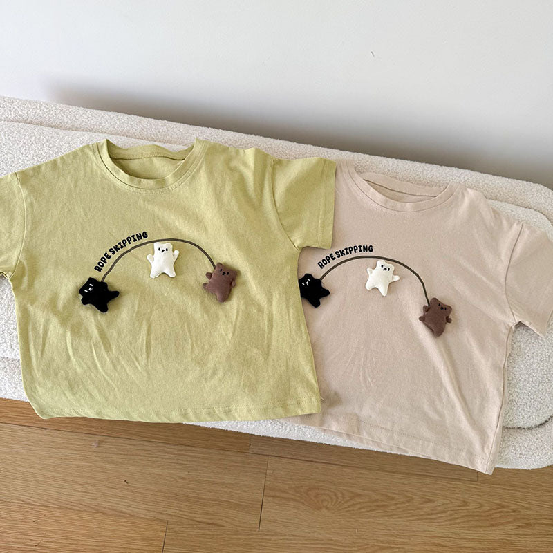 3D bear t-shirt with playful jumping design – soft cotton, comfort fit | kids tops