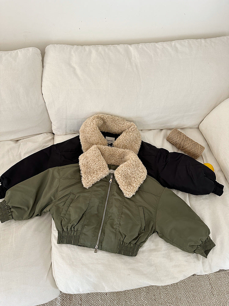 Bomber jacket with teddy collar – elasticated cuffs, zip fastening | Girls