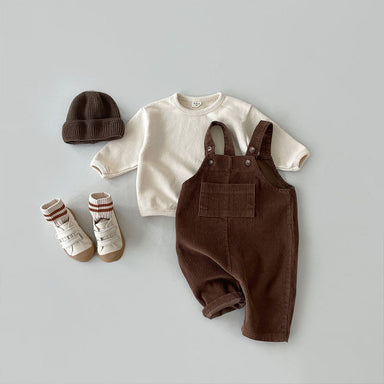 Baby corduroy dungarees with sweater – soft, adjustable, unisex | Toddler outfit