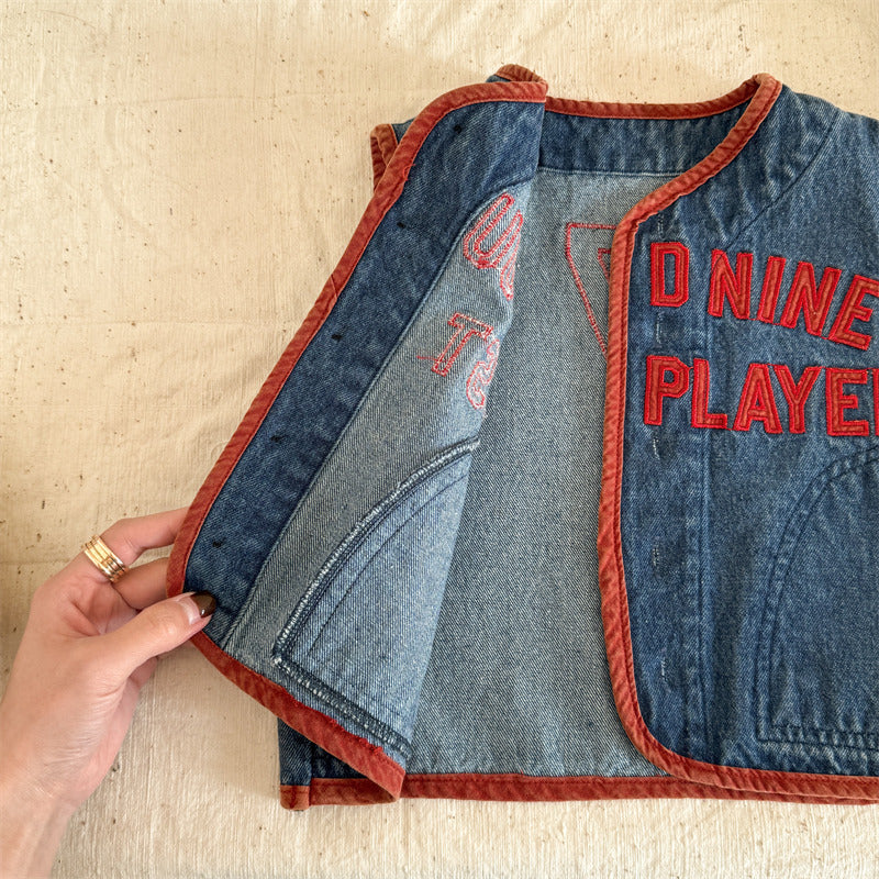 Kids' gilet with baseball-style design – soft cotton, button fastening | boys & girls