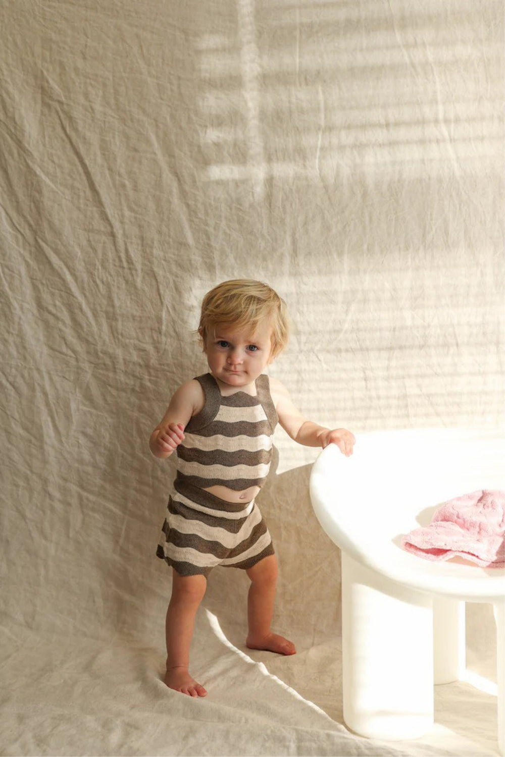 Baby summer outfit in soft cotton blend – elastic waistband, neutral colours | unisex 0–2 years