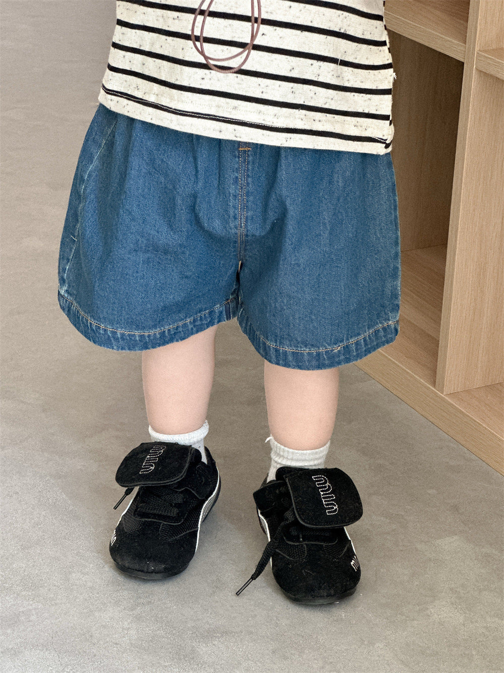 Striped shirt & denim shorts set – soft cotton mix, elastic waistband | unisex baby outfit