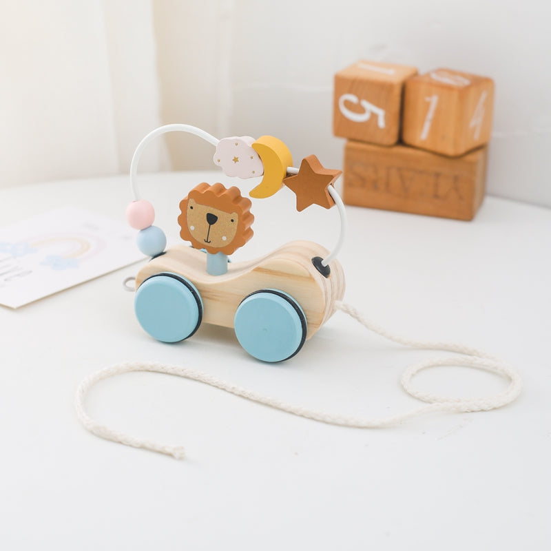 Wooden toy train with animals & rainbow blocks – connectable, durable wood | toddlers