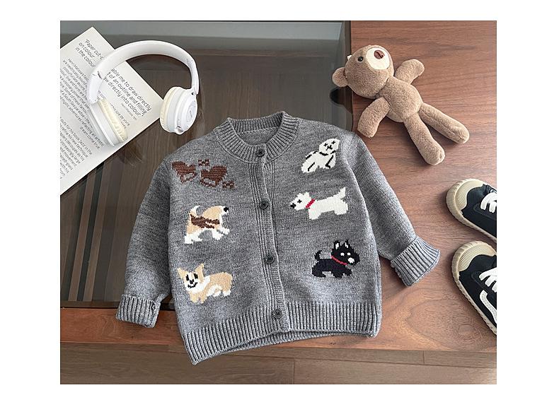Knitted cardigan with puppy print – soft knit, button fastening | unisex