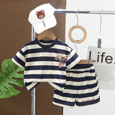 Striped outfit set with T-shirt and shorts – Dog print, soft cotton | Baby & toddler clothing