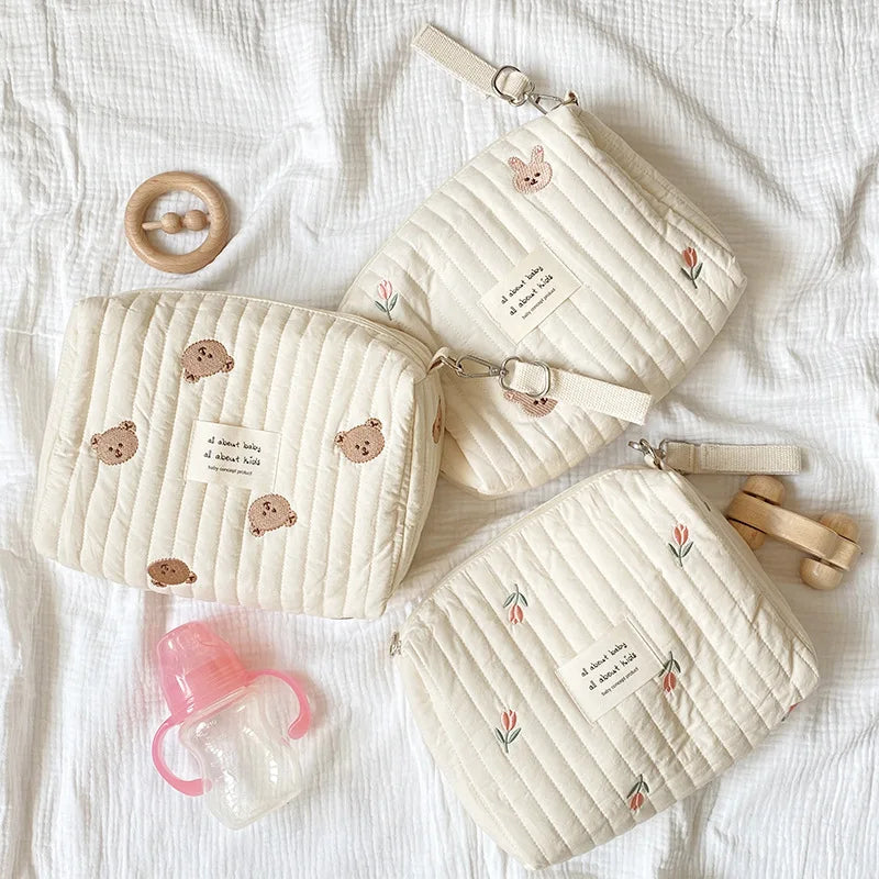 Nappy bag with embroidered print – compact, zip fastening, lightweight | For mums