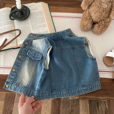 Denim waistcoat with vintage wash – press studs, two pockets | unisex kids