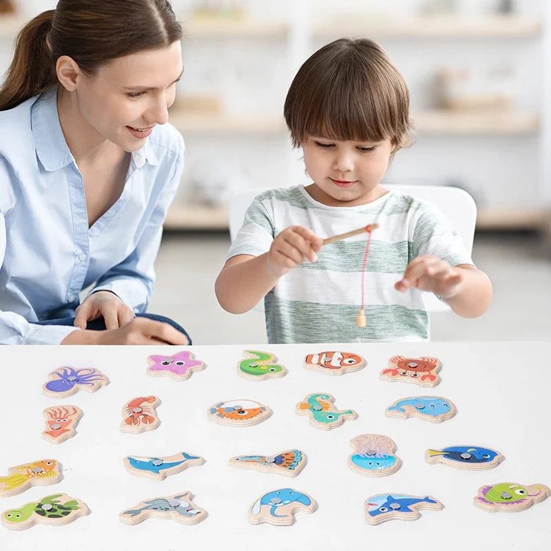 Magnetic wooden fishing game with sea animals – boosts fine motor skills | Montessori toy