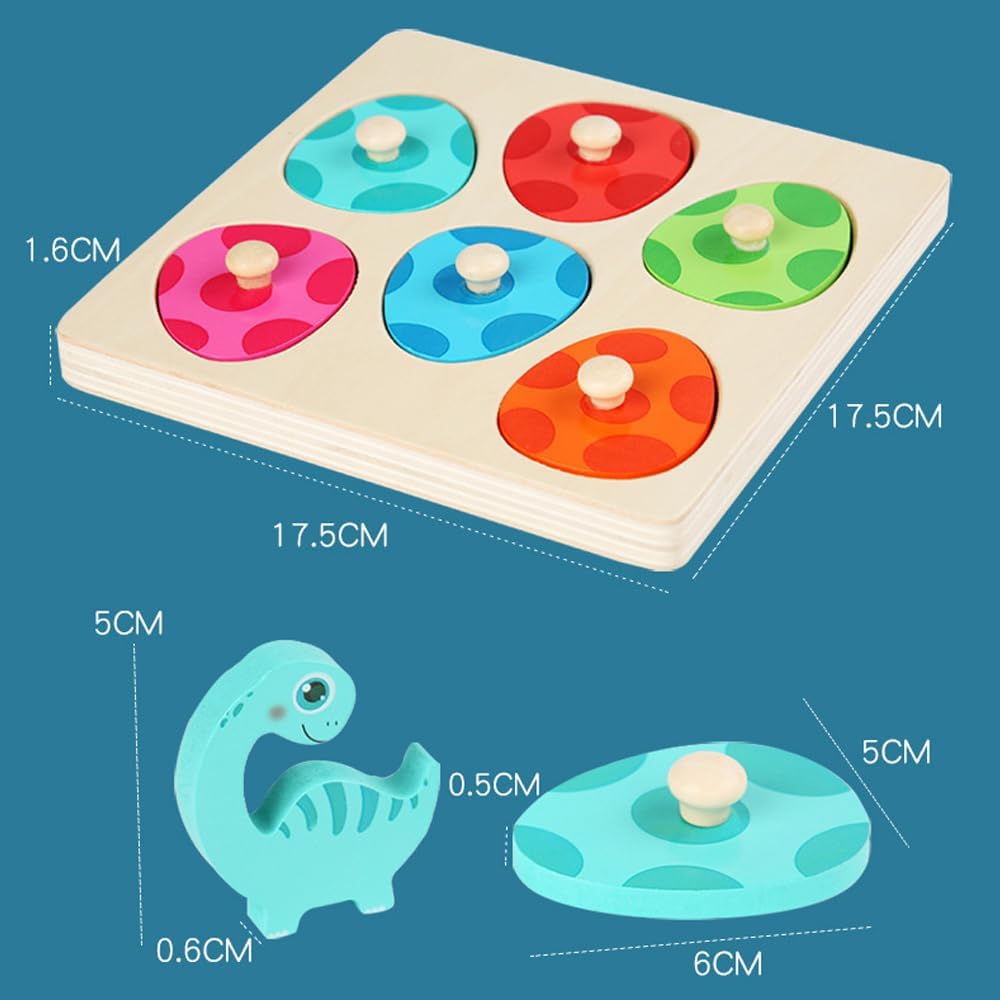 Wooden dinosaur puzzle with chunky knobs – colourful, educational, hidden surprises | toddlers