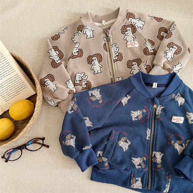 Bomber jacket with dog print – soft cotton, zip fastening | unisex kids jacket