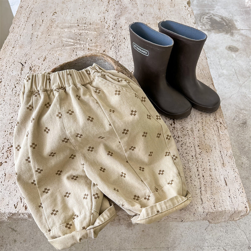 Baggy trousers with floral print – cotton-linen, elastic waist | unisex bloomers