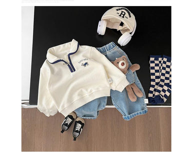 Kids sweatshirt with preppy design – soft cotton, half-zip collar | unisex jumper