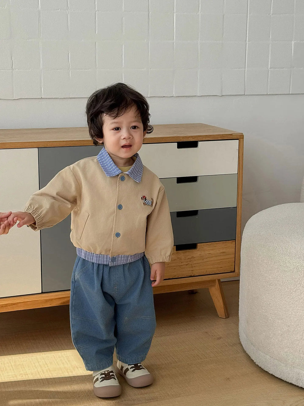 Baby and toddler baseball jacket with patchwork design – elastic cuffs | unisex autumn wear