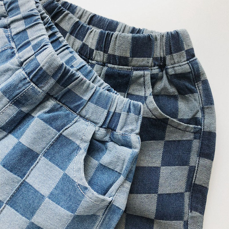 Checked shorts with elastic waistband – soft cotton, unisex, side pockets | kids summer shorts
