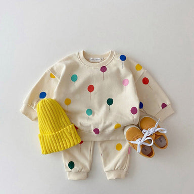 Balloon print tracksuit for birthdays – soft cotton, elastic cuffs | unisex