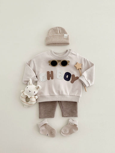Baby clothing set with jumper and leggings – soft cotton, neutral tones | boys